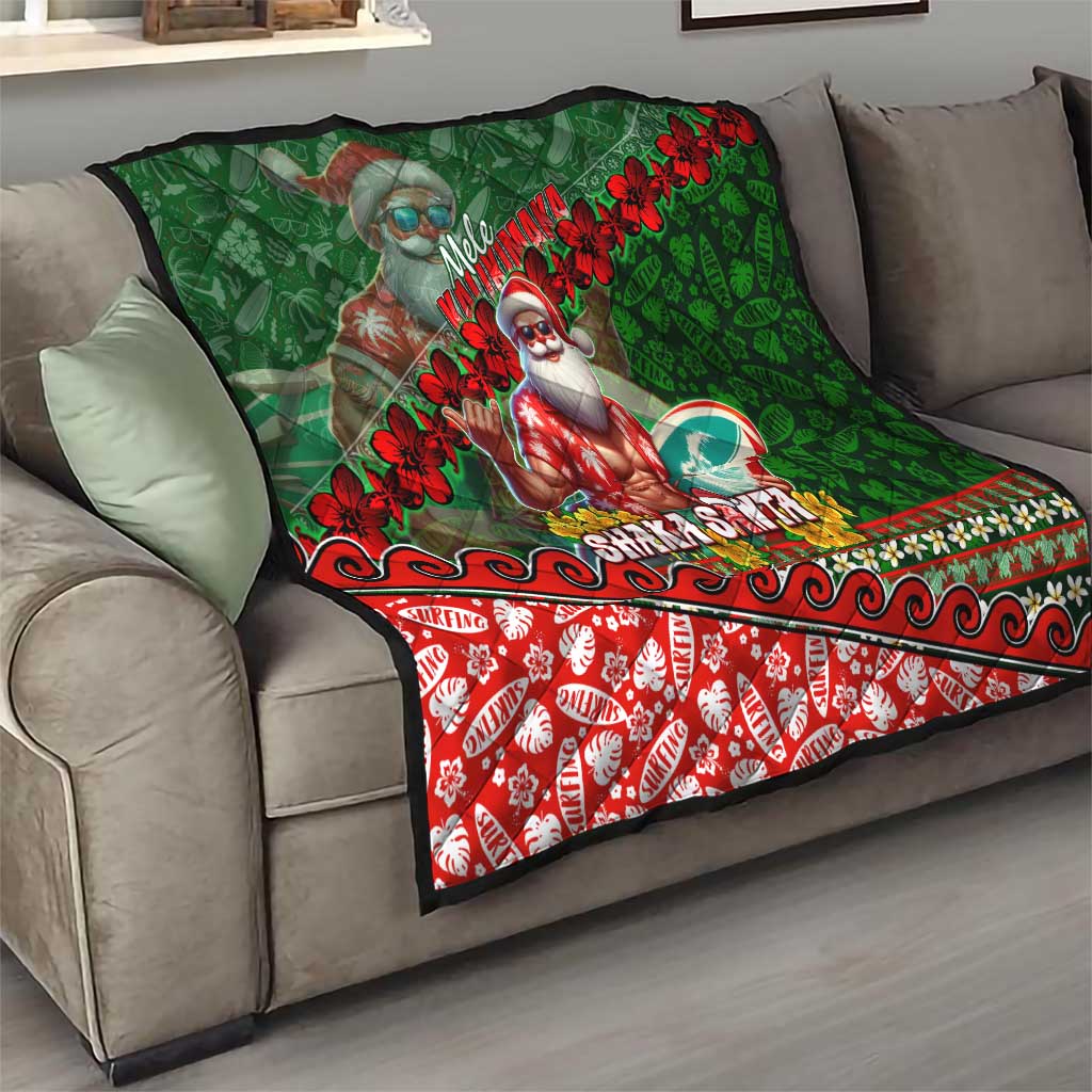 Mele Kalikimaka Shaka Santa Quilt Hawaiian Surf Christmas Design with Aloha Spirit DT02 - Polynesian Pride