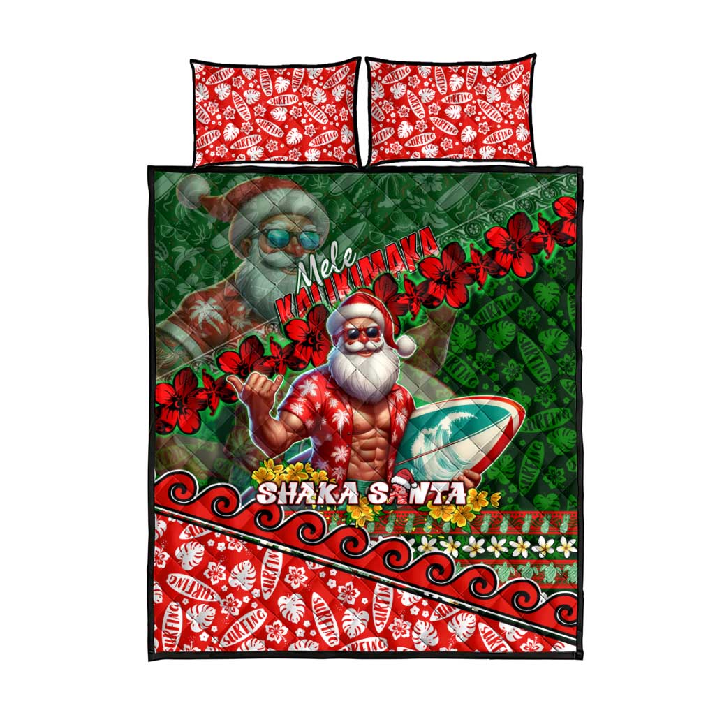 Mele Kalikimaka Shaka Santa Quilt Bed Set Hawaiian Surf Christmas Design with Aloha Spirit DT02 - Polynesian Pride