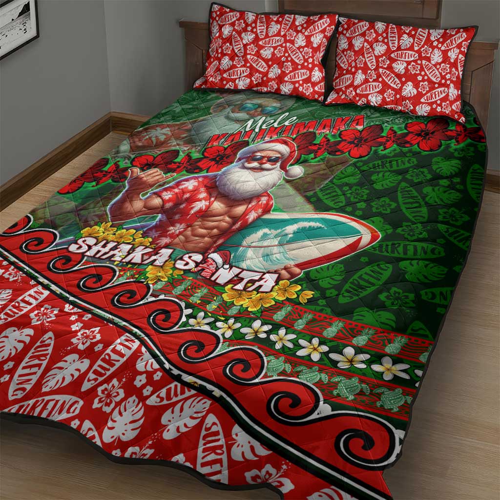 Mele Kalikimaka Shaka Santa Quilt Bed Set Hawaiian Surf Christmas Design with Aloha Spirit DT02 - Polynesian Pride