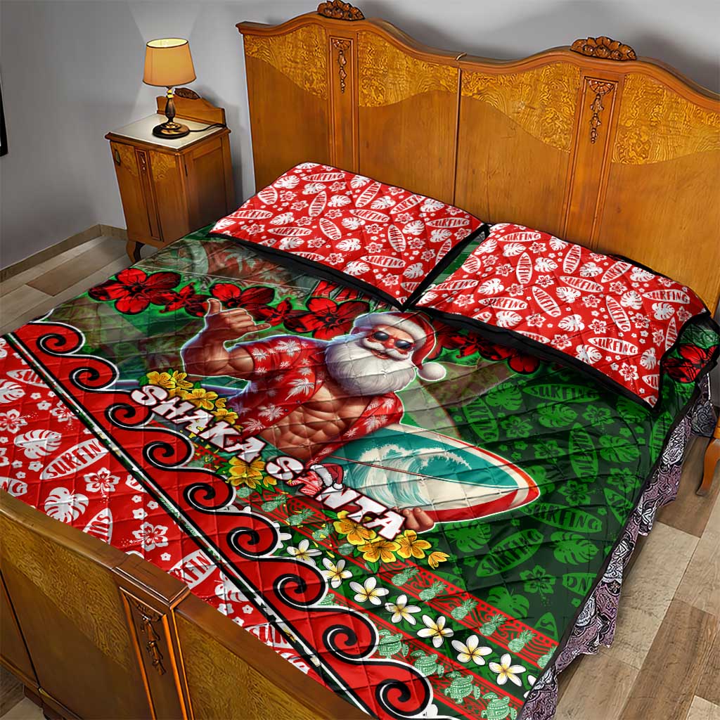 Mele Kalikimaka Shaka Santa Quilt Bed Set Hawaiian Surf Christmas Design with Aloha Spirit DT02 - Polynesian Pride