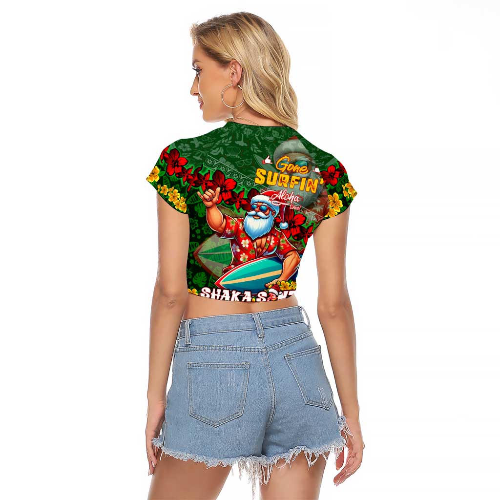Mele Kalikimaka Shaka Santa Raglan Cropped T Shirt Hawaiian Surf Christmas Design with Aloha Spirit DT02 - Polynesian Pride