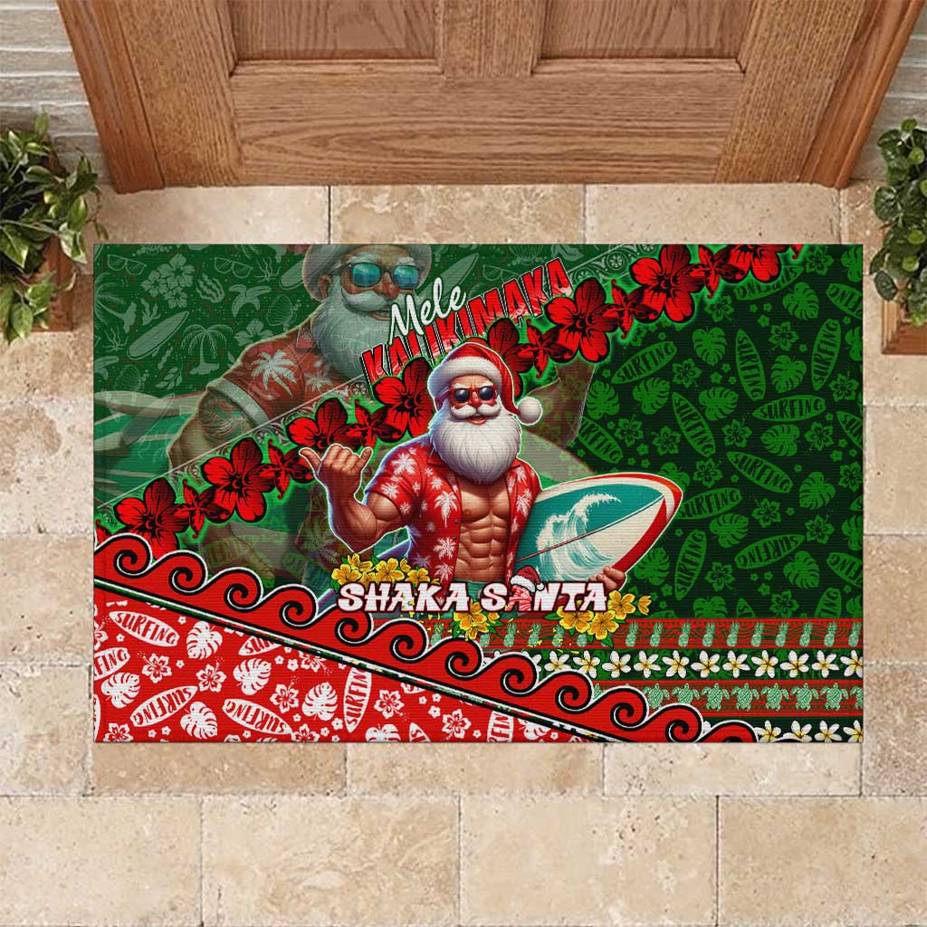 Mele Kalikimaka Shaka Santa Rubber Doormat Hawaiian Surf Christmas Design with Aloha Spirit DT02 Green - Polynesian Pride