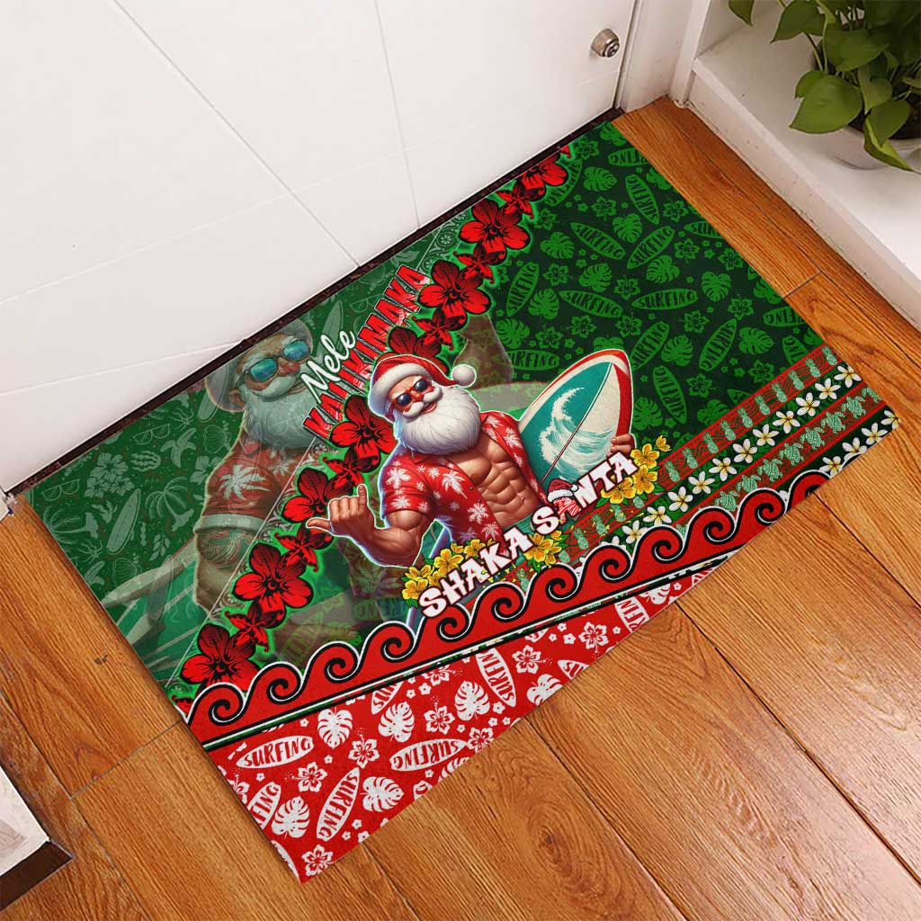 Mele Kalikimaka Shaka Santa Rubber Doormat Hawaiian Surf Christmas Design with Aloha Spirit DT02 - Polynesian Pride