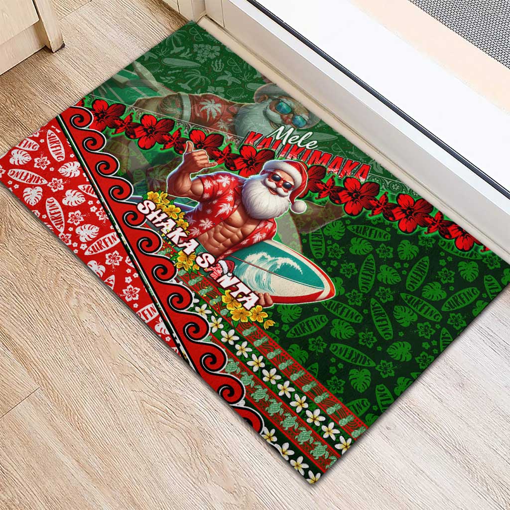 Mele Kalikimaka Shaka Santa Rubber Doormat Hawaiian Surf Christmas Design with Aloha Spirit DT02 - Polynesian Pride