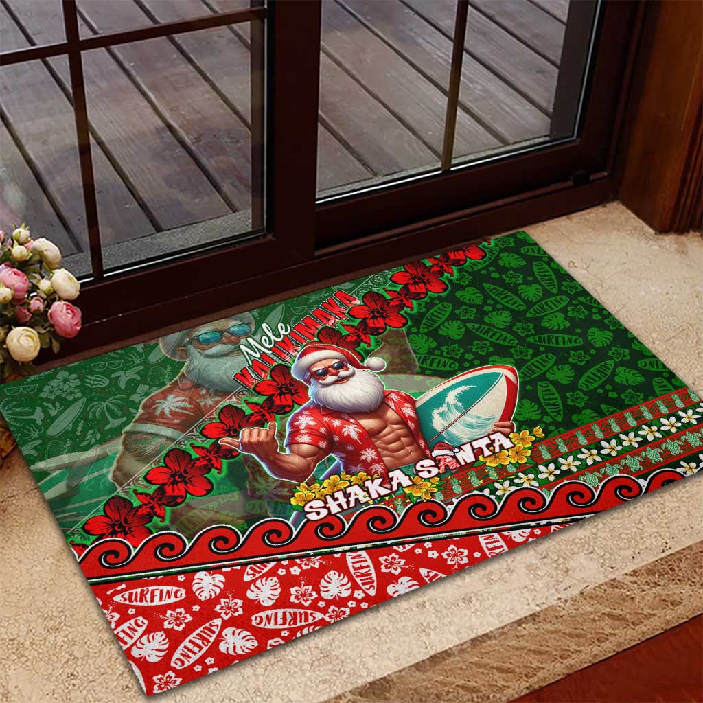 Mele Kalikimaka Shaka Santa Rubber Doormat Hawaiian Surf Christmas Design with Aloha Spirit DT02 - Polynesian Pride