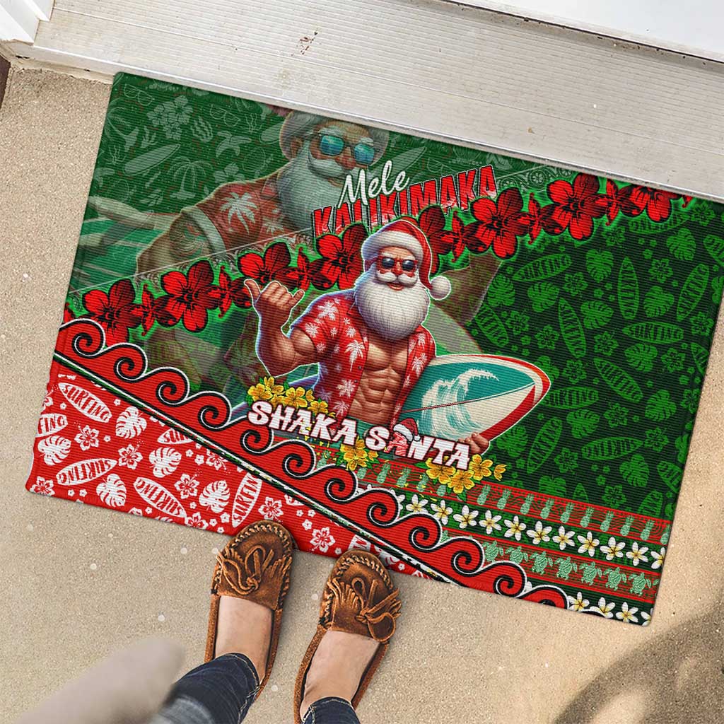 Mele Kalikimaka Shaka Santa Rubber Doormat Hawaiian Surf Christmas Design with Aloha Spirit DT02 - Polynesian Pride