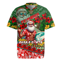 Mele Kalikimaka Shaka Santa Rugby Jersey Hawaiian Surf Christmas Design with Aloha Spirit DT02 Green - Polynesian Pride