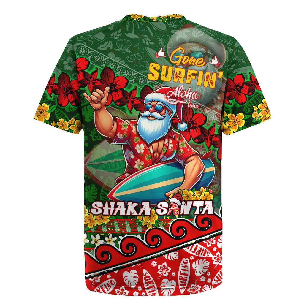 Mele Kalikimaka Shaka Santa Rugby Jersey Hawaiian Surf Christmas Design with Aloha Spirit DT02 - Polynesian Pride
