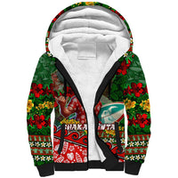 Mele Kalikimaka Shaka Santa Sherpa Hoodie Hawaiian Surf Christmas Design with Aloha Spirit DT02 Unisex Green - Polynesian Pride