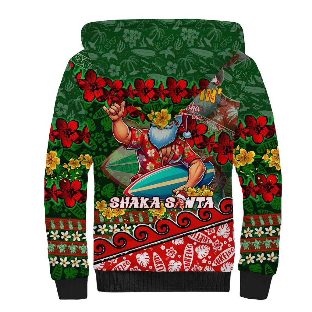 Mele Kalikimaka Shaka Santa Sherpa Hoodie Hawaiian Surf Christmas Design with Aloha Spirit DT02 - Polynesian Pride