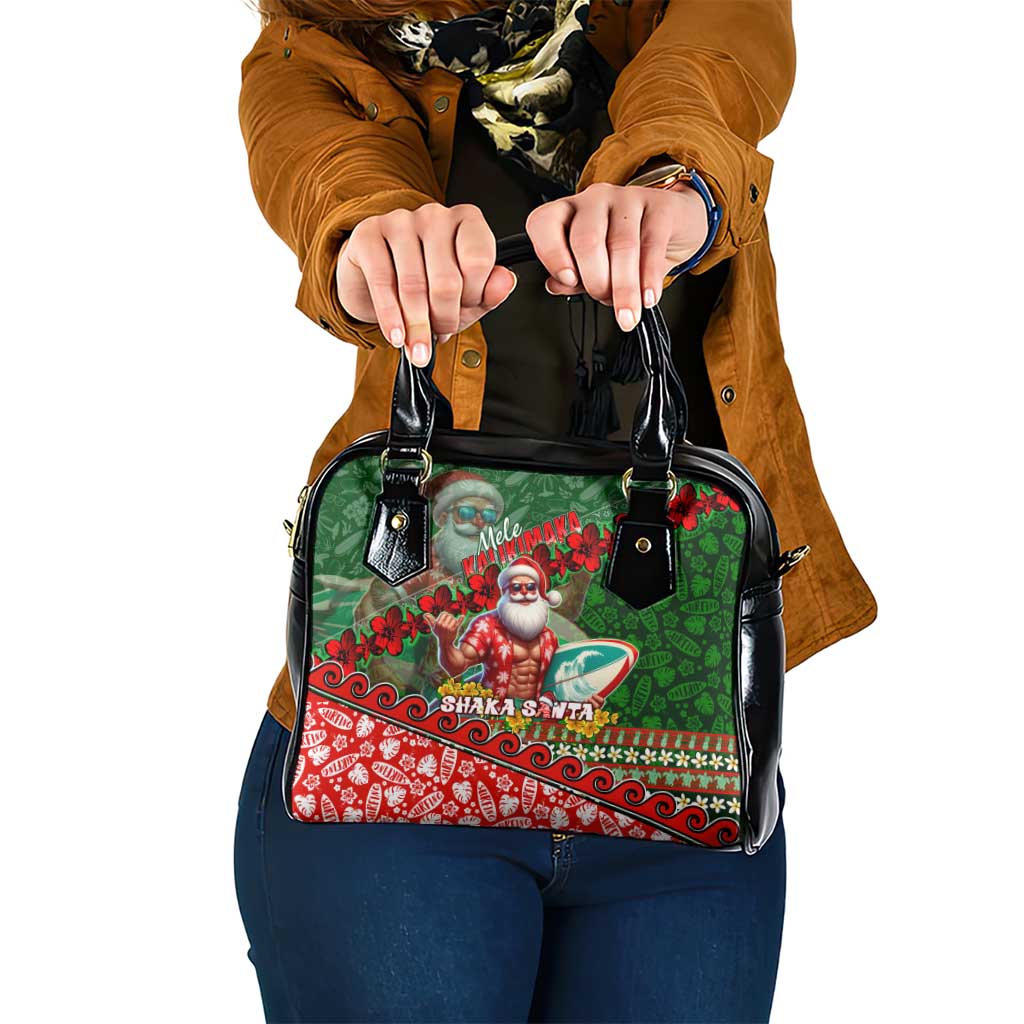 Mele Kalikimaka Shaka Santa Shoulder Handbag Hawaiian Surf Christmas Design with Aloha Spirit DT02 One Size Green - Polynesian Pride