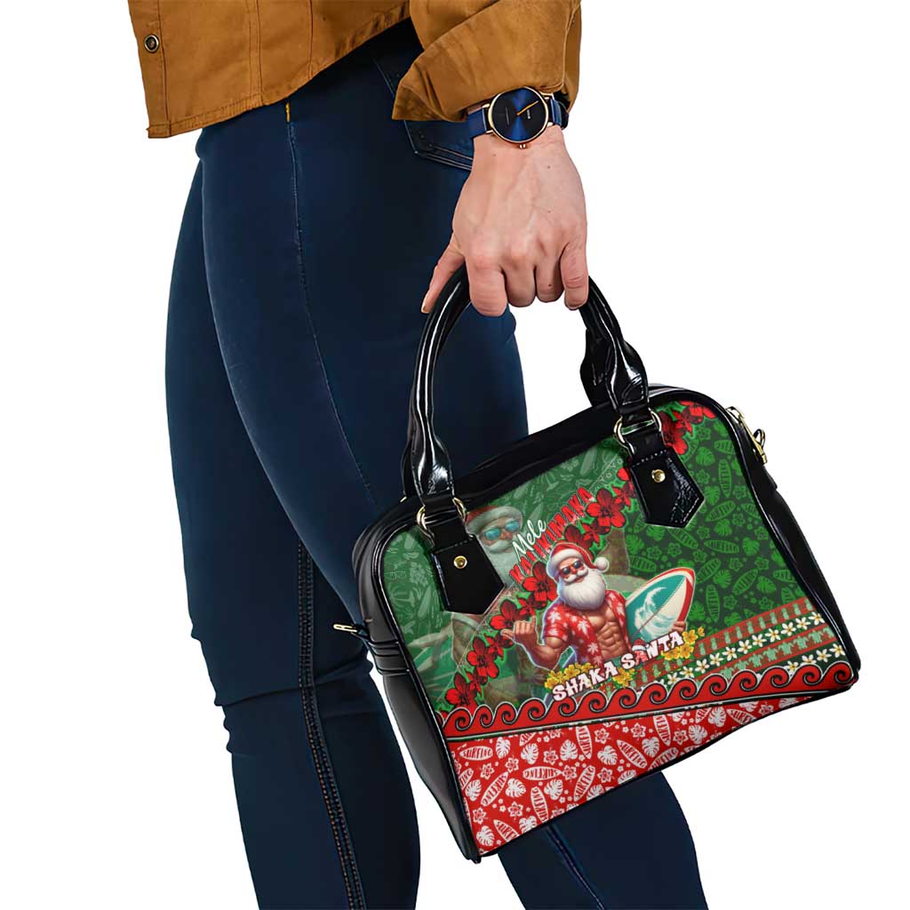 Mele Kalikimaka Shaka Santa Shoulder Handbag Hawaiian Surf Christmas Design with Aloha Spirit DT02 - Polynesian Pride