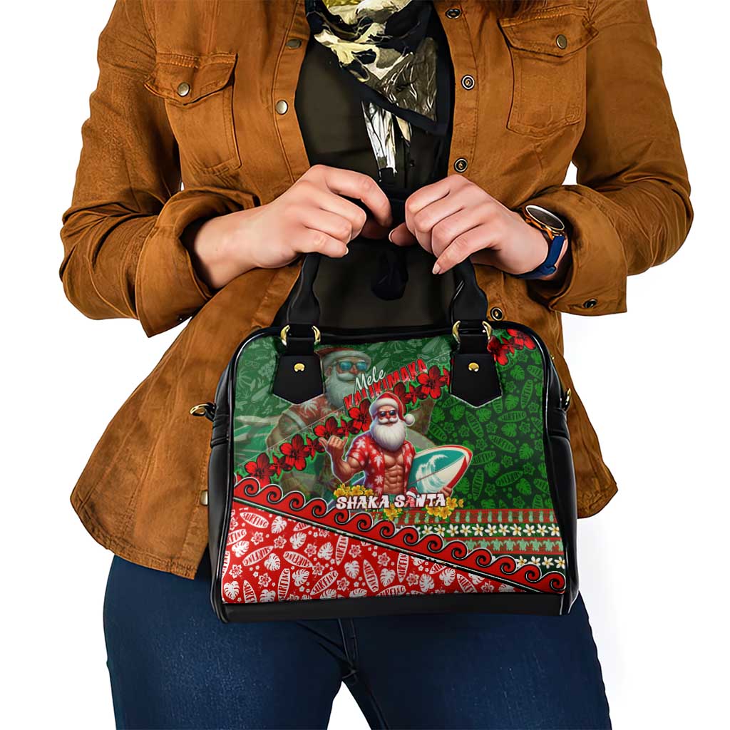 Mele Kalikimaka Shaka Santa Shoulder Handbag Hawaiian Surf Christmas Design with Aloha Spirit DT02 - Polynesian Pride