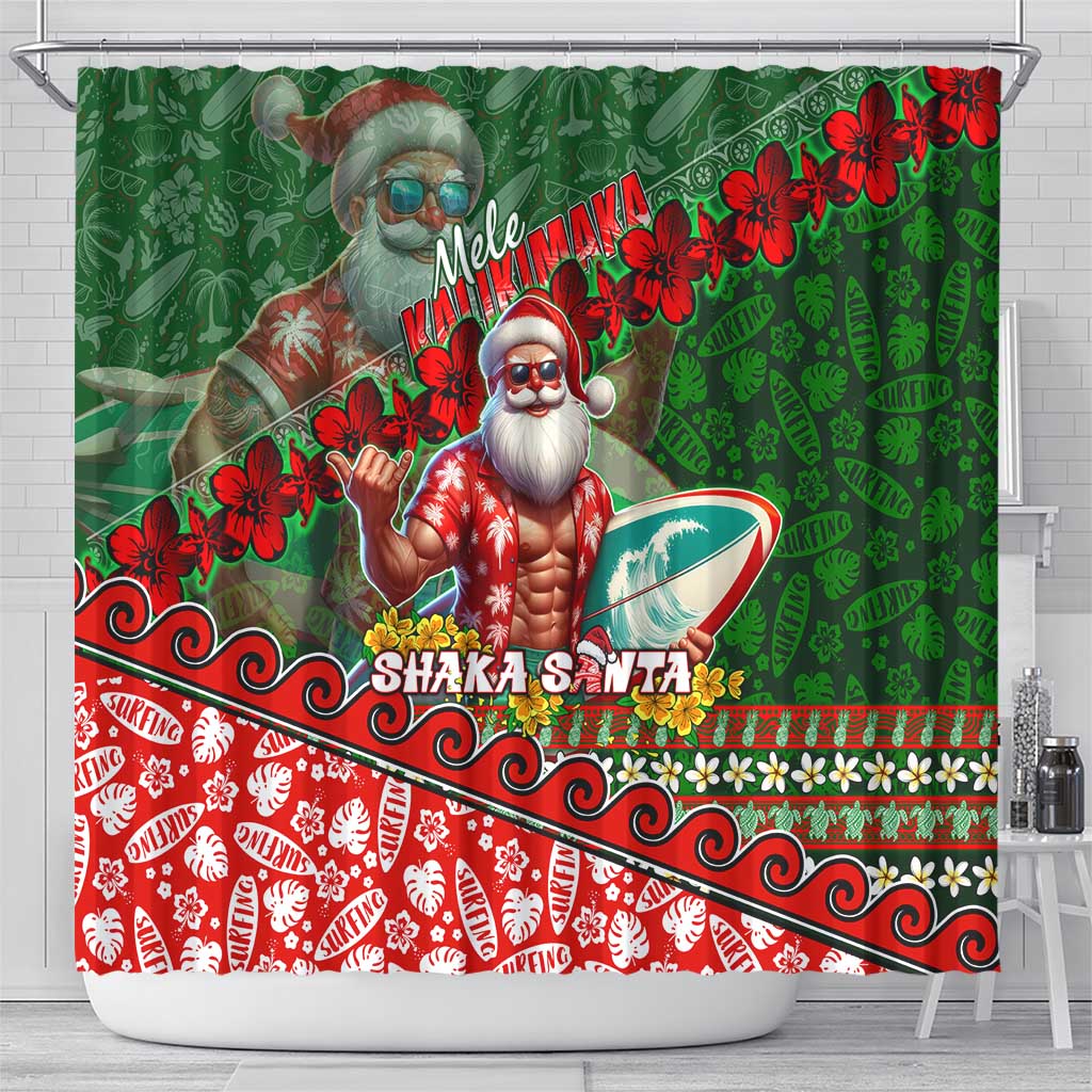 Mele Kalikimaka Shaka Santa Shower Curtain Hawaiian Surf Christmas Design with Aloha Spirit DT02 - Polynesian Pride