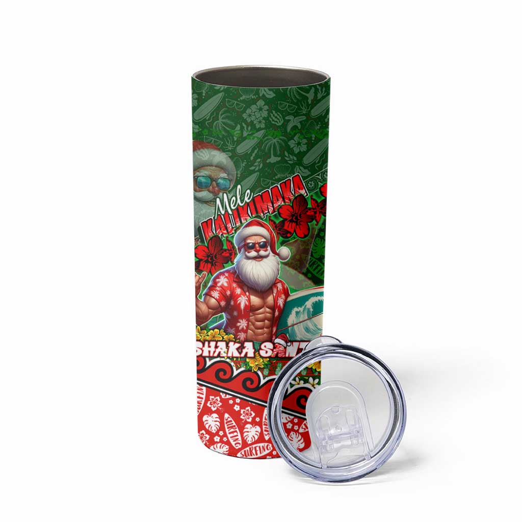 Mele Kalikimaka Shaka Santa Skinny Tumbler Hawaiian Surf Christmas Design with Aloha Spirit DT02 - Polynesian Pride