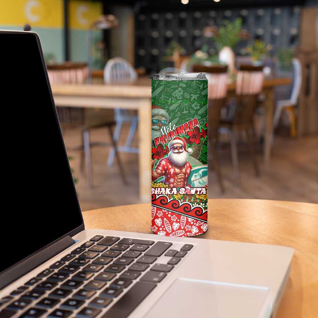Mele Kalikimaka Shaka Santa Skinny Tumbler Hawaiian Surf Christmas Design with Aloha Spirit DT02 - Polynesian Pride