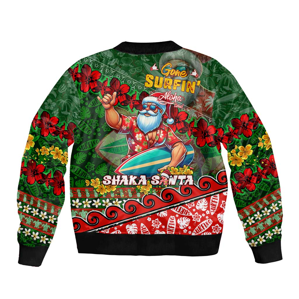 Mele Kalikimaka Shaka Santa Sleeve Zip Bomber Jacket Hawaiian Surf Christmas Design with Aloha Spirit DT02 - Polynesian Pride