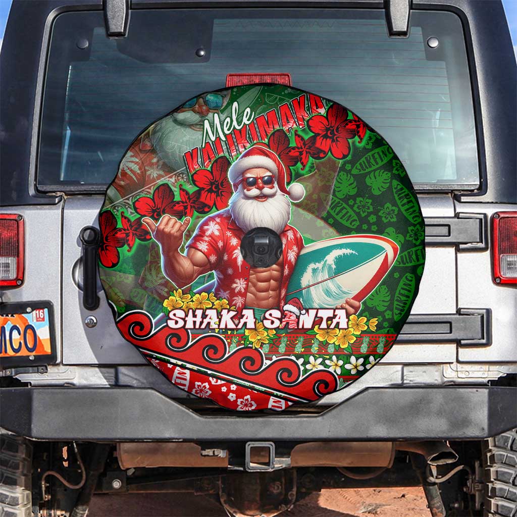 Mele Kalikimaka Shaka Santa Spare Tire Cover Hawaiian Surf Christmas Design with Aloha Spirit DT02 Green - Polynesian Pride