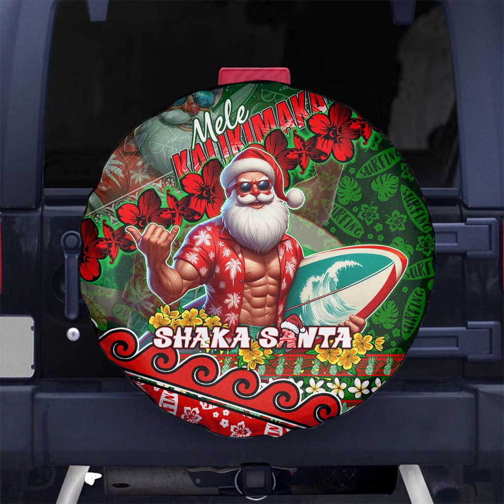 Mele Kalikimaka Shaka Santa Spare Tire Cover Hawaiian Surf Christmas Design with Aloha Spirit DT02 No hole Green - Polynesian Pride