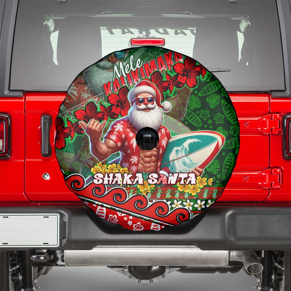 Mele Kalikimaka Shaka Santa Spare Tire Cover Hawaiian Surf Christmas Design with Aloha Spirit DT02 - Polynesian Pride