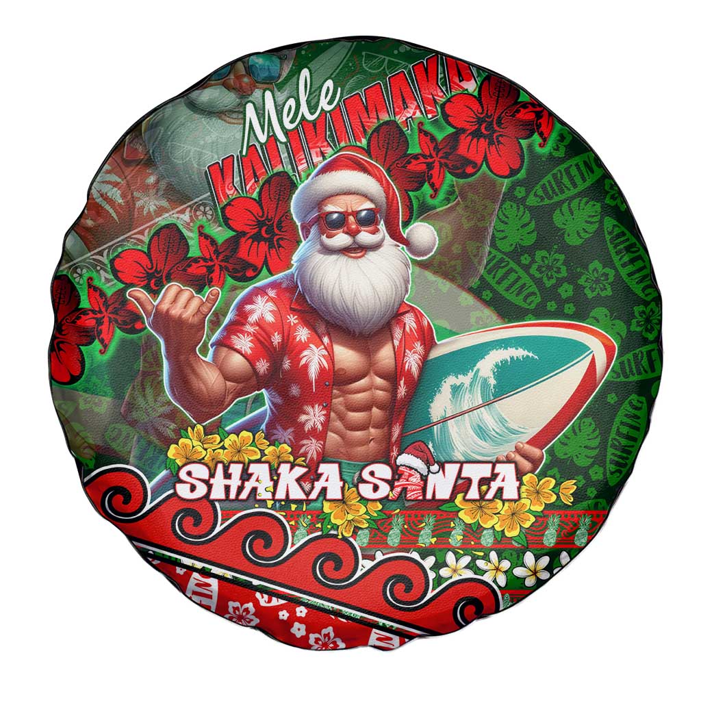 Mele Kalikimaka Shaka Santa Spare Tire Cover Hawaiian Surf Christmas Design with Aloha Spirit DT02 - Polynesian Pride