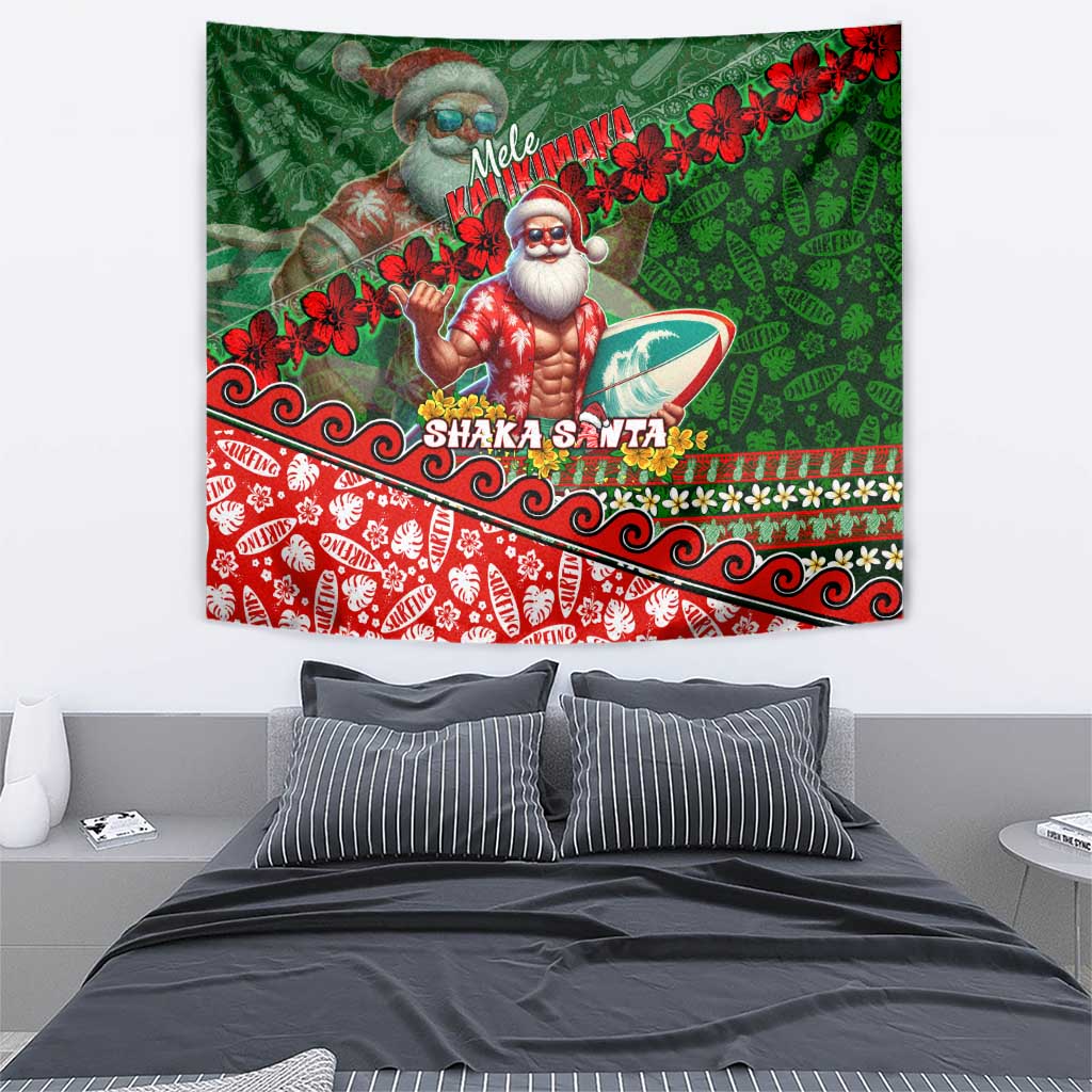 Mele Kalikimaka Shaka Santa Tapestry Hawaiian Surf Christmas Design with Aloha Spirit DT02 - Polynesian Pride