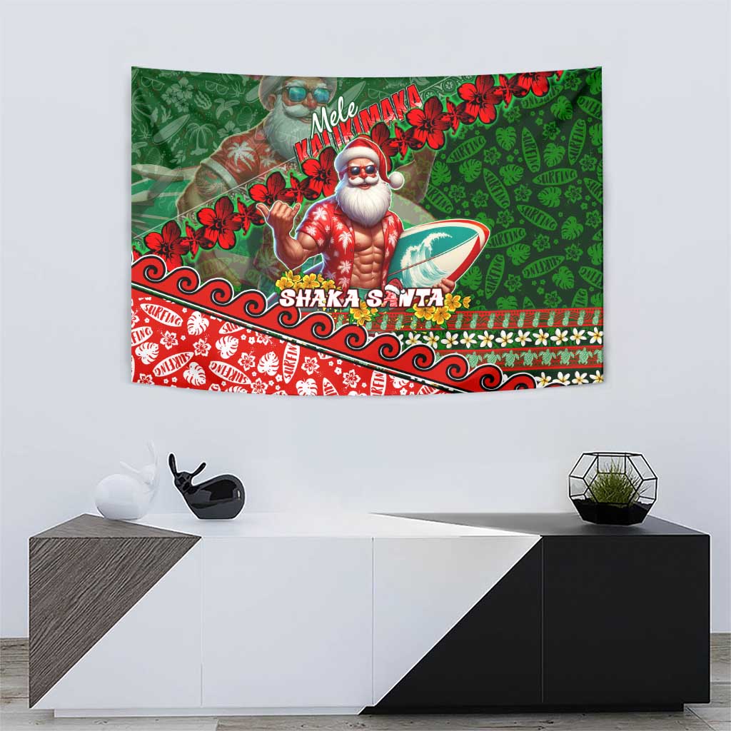 Mele Kalikimaka Shaka Santa Tapestry Hawaiian Surf Christmas Design with Aloha Spirit DT02 - Polynesian Pride