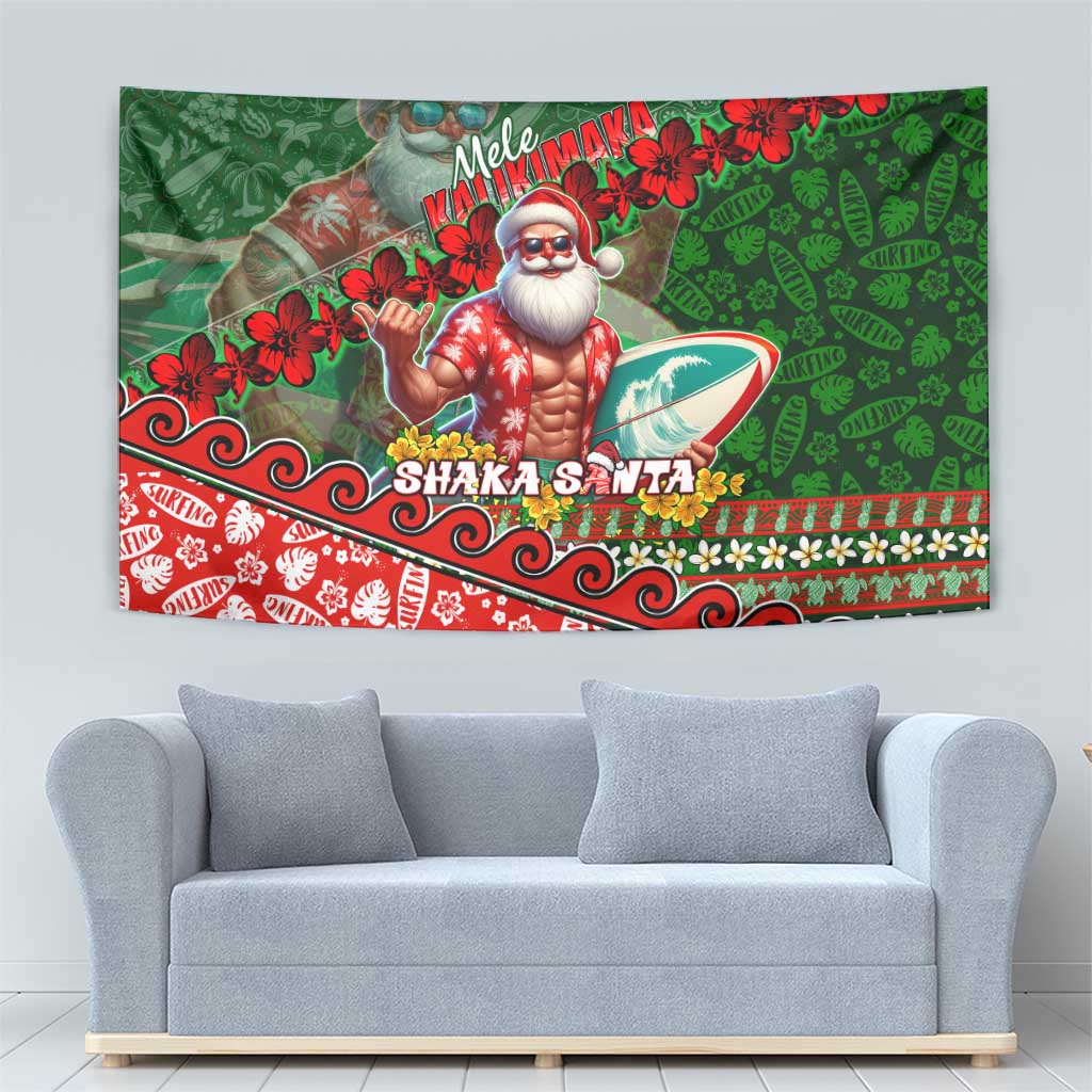Mele Kalikimaka Shaka Santa Tapestry Hawaiian Surf Christmas Design with Aloha Spirit DT02 - Polynesian Pride