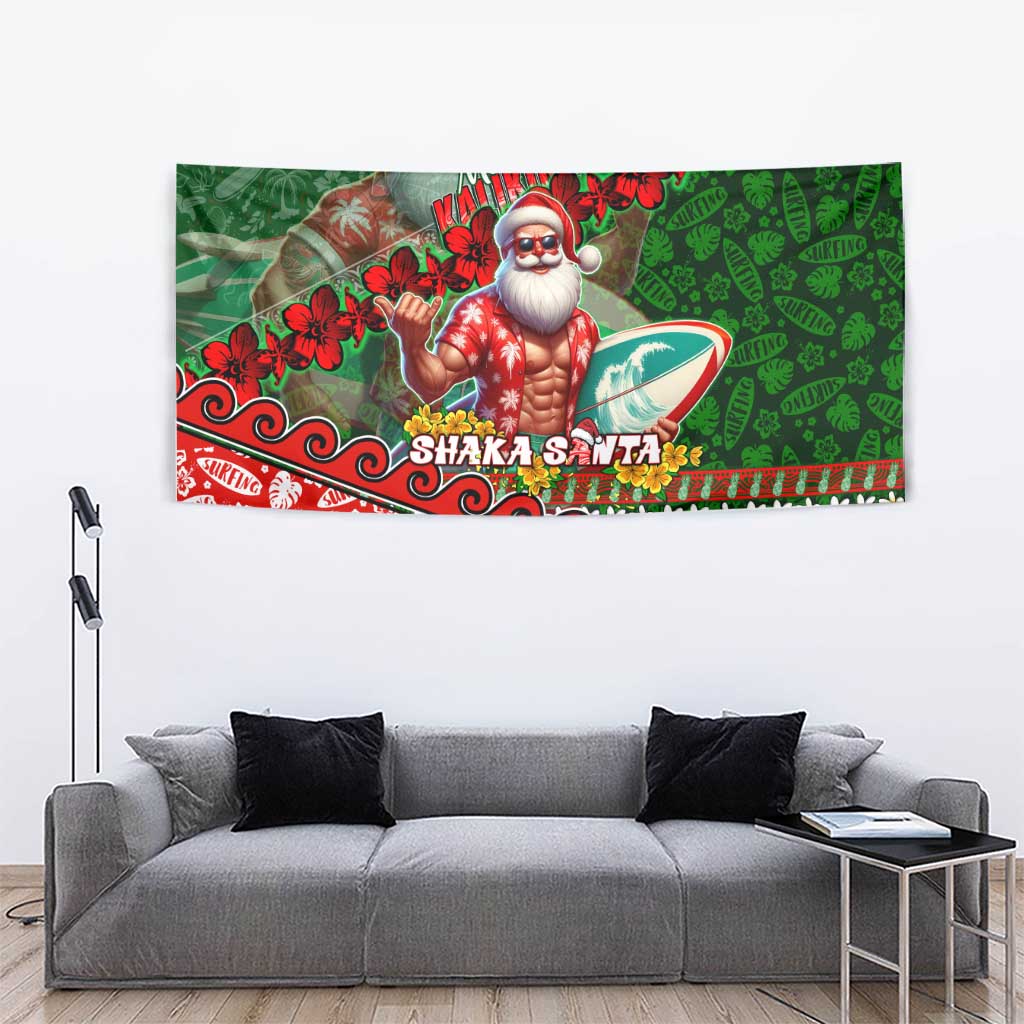 Mele Kalikimaka Shaka Santa Tapestry Hawaiian Surf Christmas Design with Aloha Spirit DT02 - Polynesian Pride