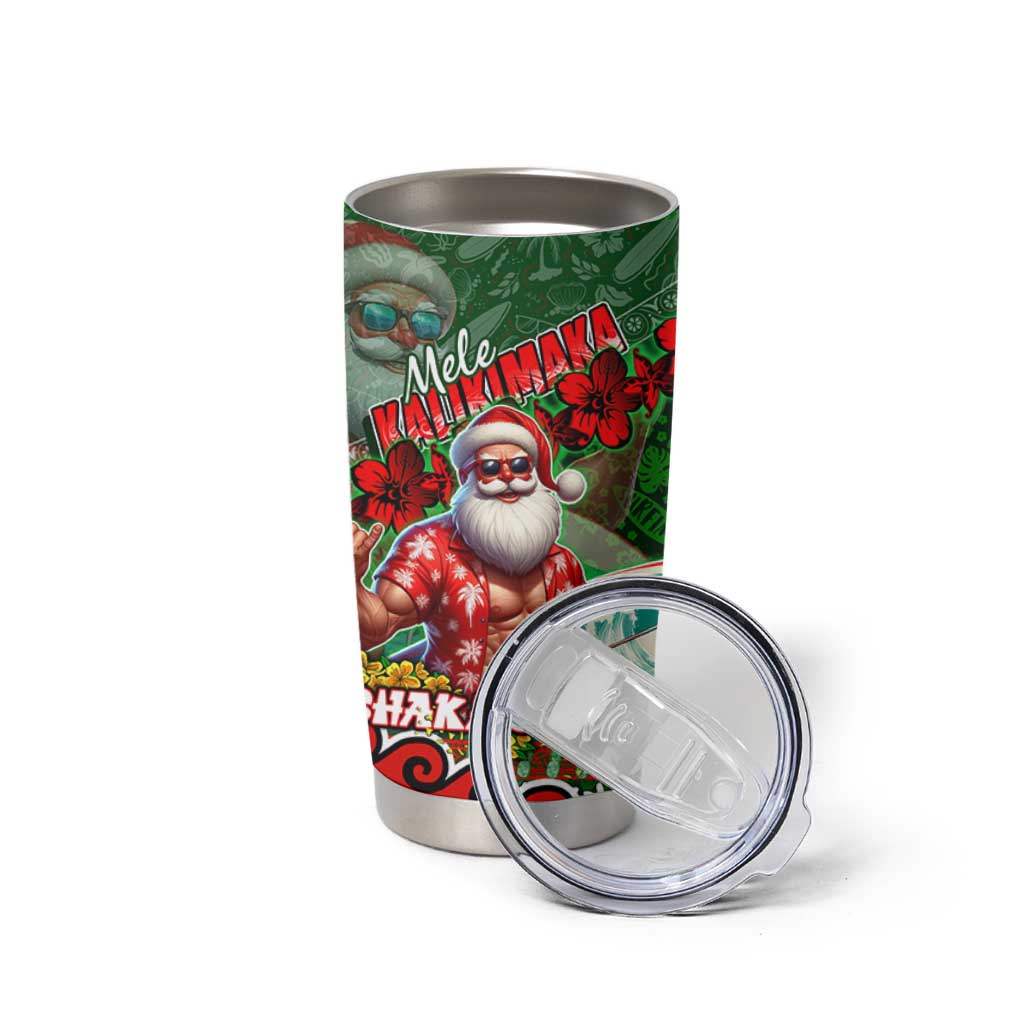 Mele Kalikimaka Shaka Santa Tumbler Cup Hawaiian Surf Christmas Design with Aloha Spirit DT02 - Polynesian Pride