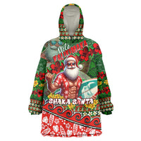 Mele Kalikimaka Shaka Santa Wearable Blanket Hoodie Hawaiian Surf Christmas Design with Aloha Spirit DT02 One Size Green - Polynesian Pride