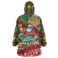 Mele Kalikimaka Shaka Santa Wearable Blanket Hoodie Hawaiian Surf Christmas Design with Aloha Spirit DT02 - Polynesian Pride