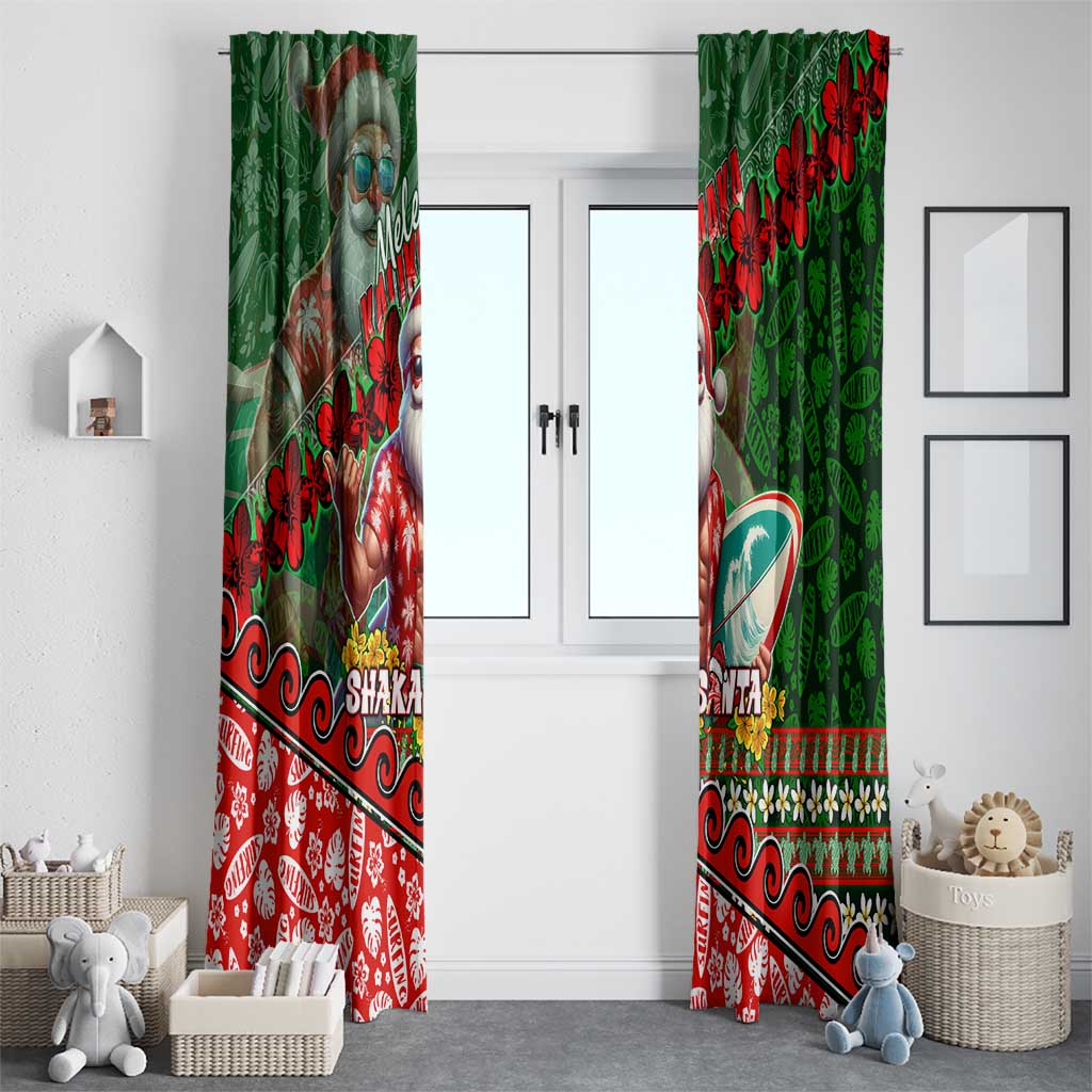 Mele Kalikimaka Shaka Santa Window Curtain Hawaiian Surf Christmas Design with Aloha Spirit DT02 - Polynesian Pride