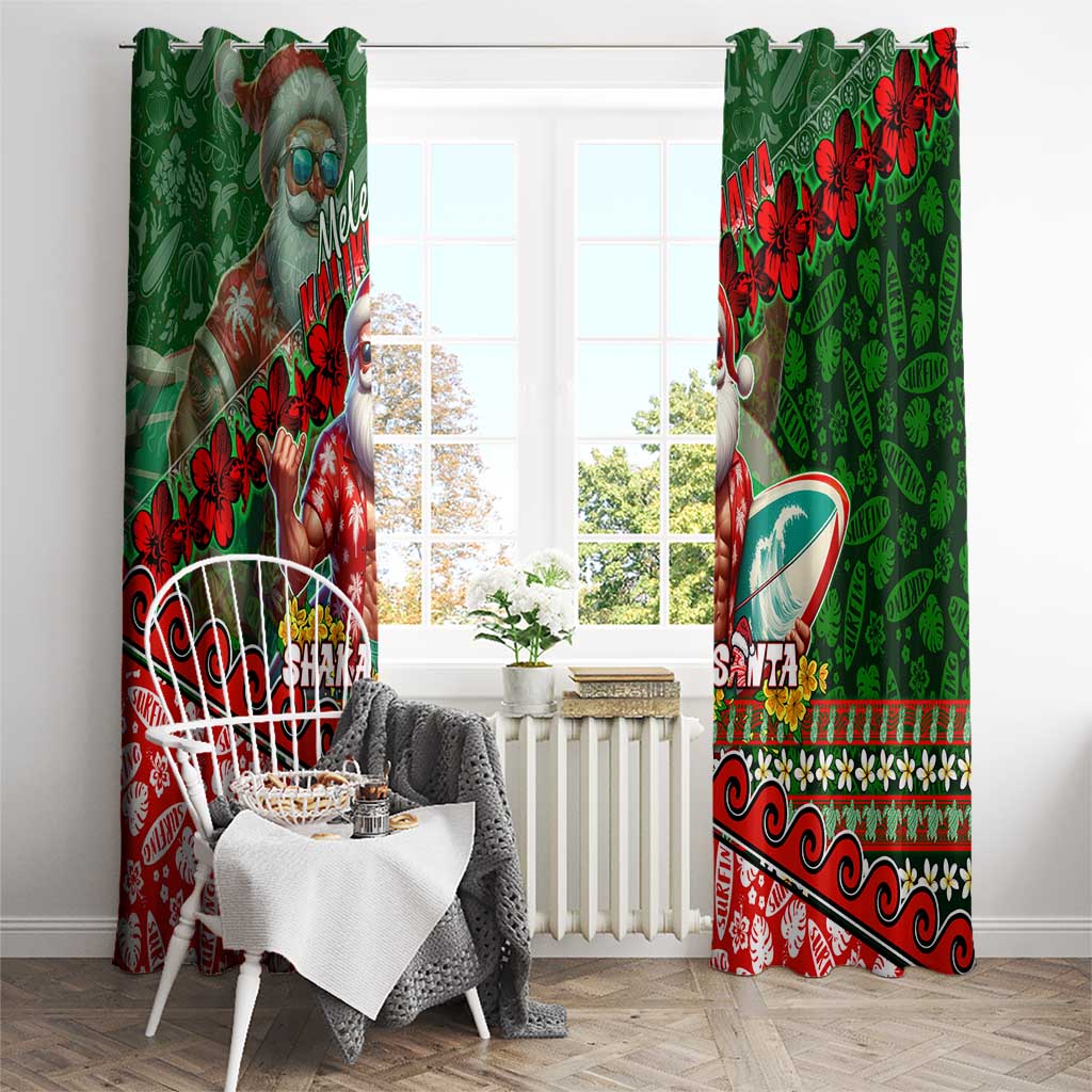 Mele Kalikimaka Shaka Santa Window Curtain Hawaiian Surf Christmas Design with Aloha Spirit DT02 - Polynesian Pride