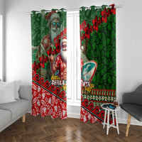 Mele Kalikimaka Shaka Santa Window Curtain Hawaiian Surf Christmas Design with Aloha Spirit DT02 With Grommets Green - Polynesian Pride