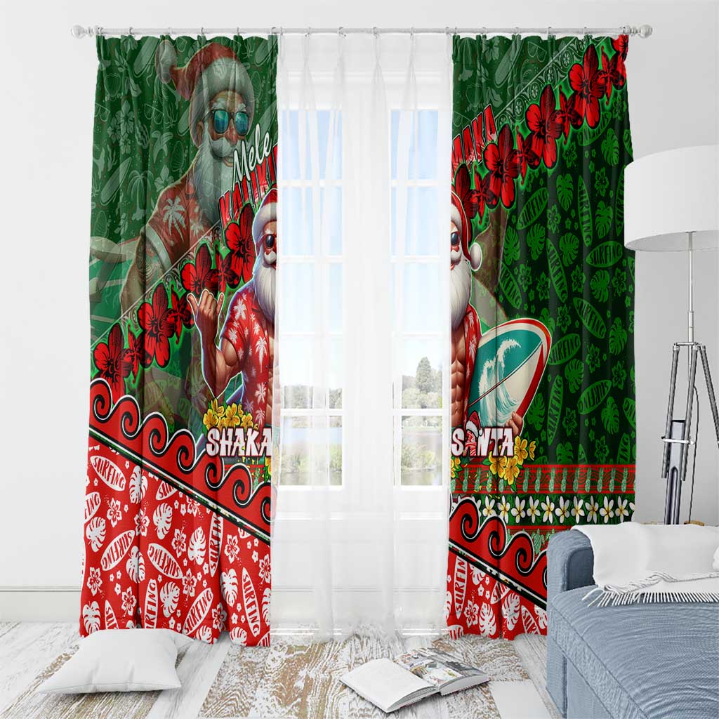Mele Kalikimaka Shaka Santa Window Curtain Hawaiian Surf Christmas Design with Aloha Spirit DT02 - Polynesian Pride