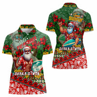 Mele Kalikimaka Shaka Santa Women Polo Shirt Hawaiian Surf Christmas Design with Aloha Spirit - Polynesian Pride