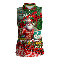 Mele Kalikimaka Shaka Santa Women Sleeveless Polo Shirt Hawaiian Surf Christmas Design with Aloha Spirit DT02 Female Green - Polynesian Pride