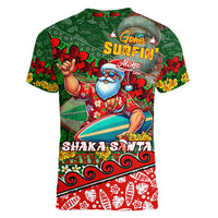 Mele Kalikimaka Shaka Santa Women V-Neck T-Shirt Hawaiian Surf Christmas Design with Aloha Spirit DT02 - Polynesian Pride