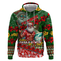 Mele Kalikimaka Shaka Santa Zip Hoodie Hawaiian Surf Christmas Design with Aloha Spirit DT02 Pullover Hoodie Green - Polynesian Pride