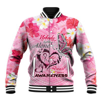 Butterfly Polynesia Breast Cancer Baseball Jacket Nobody Fights Alone Pink Out Tropical Hibiscus