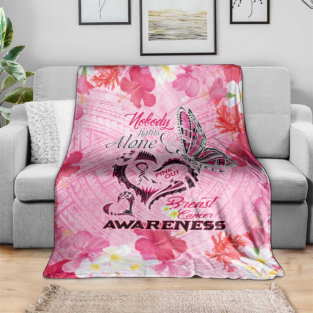 Butterfly Polynesia Breast Cancer Blanket Nobody Fights Alone Pink Out Tropical Hibiscus DT02 - Polynesian Pride