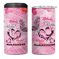 Butterfly Polynesia Breast Cancer 4 in 1 Can Cooler Tumbler Nobody Fights Alone Pink Out Tropical Hibiscus DT02 One Size: 16 oz Pink - Polynesian Pride