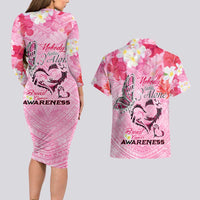 Butterfly Polynesia Breast Cancer Couples Matching Long Sleeve Bodycon Dress and Hawaiian Shirt Nobody Fights Alone Pink Out Tropical Hibiscus DT02 - Polynesian Pride