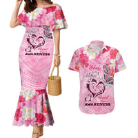 Butterfly Polynesia Breast Cancer Couples Matching Mermaid Dress and Hawaiian Shirt Nobody Fights Alone Pink Out Tropical Hibiscus DT02 Pink - Polynesian Pride