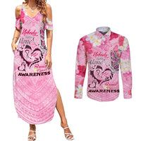 Butterfly Polynesia Breast Cancer Couples Matching Summer Maxi Dress and Long Sleeve Button Shirt Nobody Fights Alone Pink Out Tropical Hibiscus DT02 Pink - Polynesian Pride