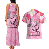 Butterfly Polynesia Breast Cancer Couples Matching Tank Maxi Dress and Hawaiian Shirt Nobody Fights Alone Pink Out Tropical Hibiscus DT02 - Polynesian Pride