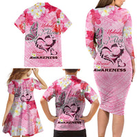 Butterfly Polynesia Breast Cancer Family Matching Long Sleeve Bodycon Dress and Hawaiian Shirt Nobody Fights Alone Pink Out Tropical Hibiscus DT02 - Polynesian Pride