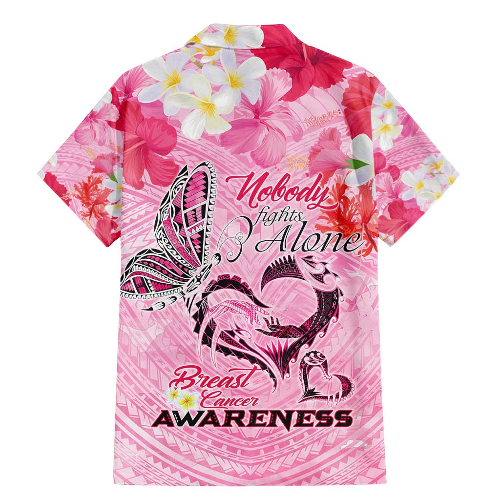 Butterfly Polynesia Breast Cancer Family Matching Mermaid Dress and Hawaiian Shirt Nobody Fights Alone Pink Out Tropical Hibiscus DT02 - Polynesian Pride