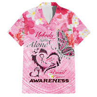 Butterfly Polynesia Breast Cancer Family Matching Off The Shoulder Long Sleeve Dress and Hawaiian Shirt Nobody Fights Alone Pink Out Tropical Hibiscus DT02 Dad's Shirt - Short Sleeve Pink - Polynesian Pride